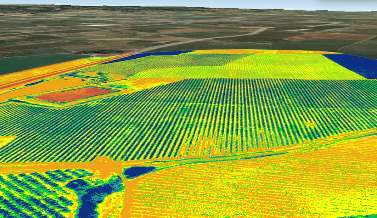 Mapa multiespectral NDVI de una parcela agrícola con análisis del estado del cultivo
